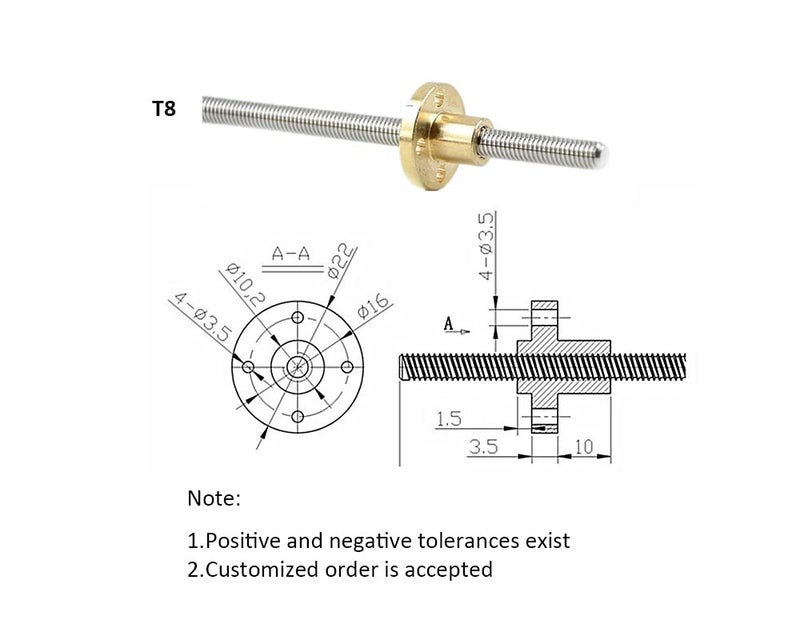 Surprecision 8mm T8 Lead Screw Set (1000mm/39.37" Lead Screw + Copper Nut +Nut Housing + Vertical Pillow Bearing Block + Hexagon Wrench + Coupler), Pitch: 2mm/0.08",Lead: 8mm/0.31" - Image 4